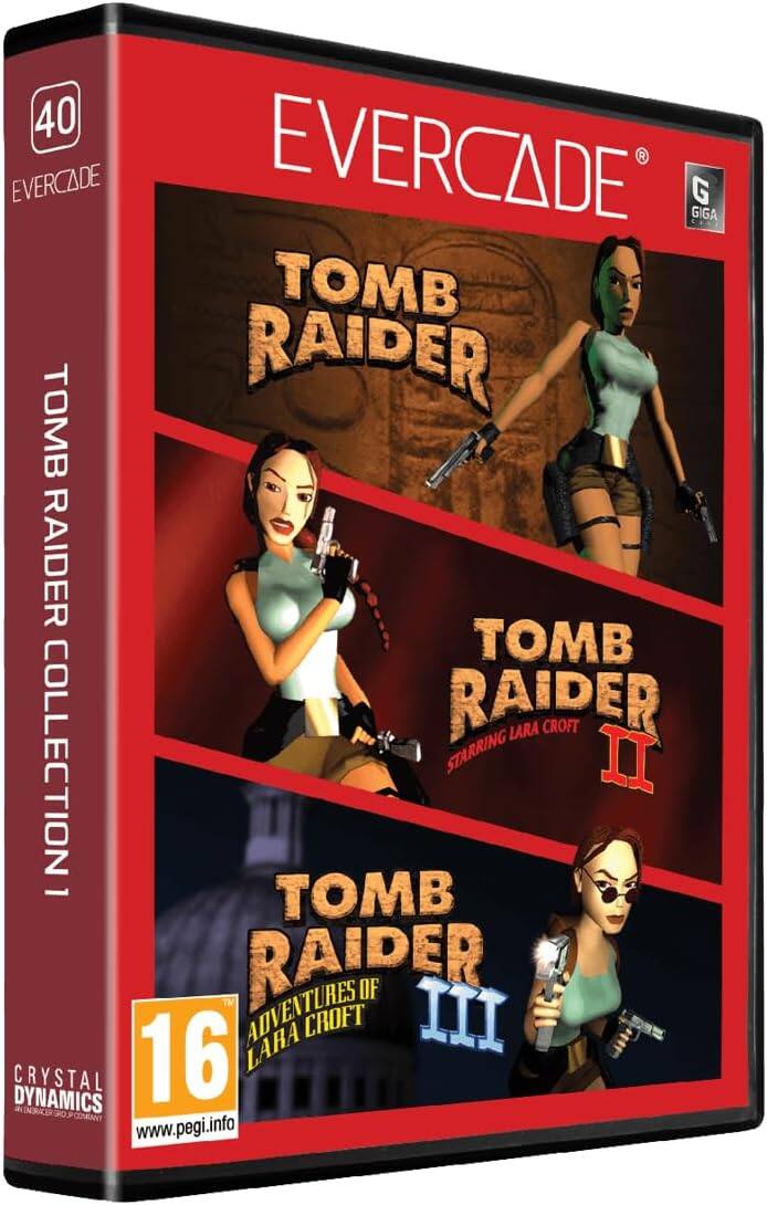 40 EVERCADE EVERCADE G GIGA TOMB RAIDER TOMB RAIDER TOMB RAIDER LARA CROFT COLLECTION STARRING II 1 TOMB ADVENTURES RAIDER OF III CROFT 16 LARA CRYSTAL DYNAMICS www.pegi.info