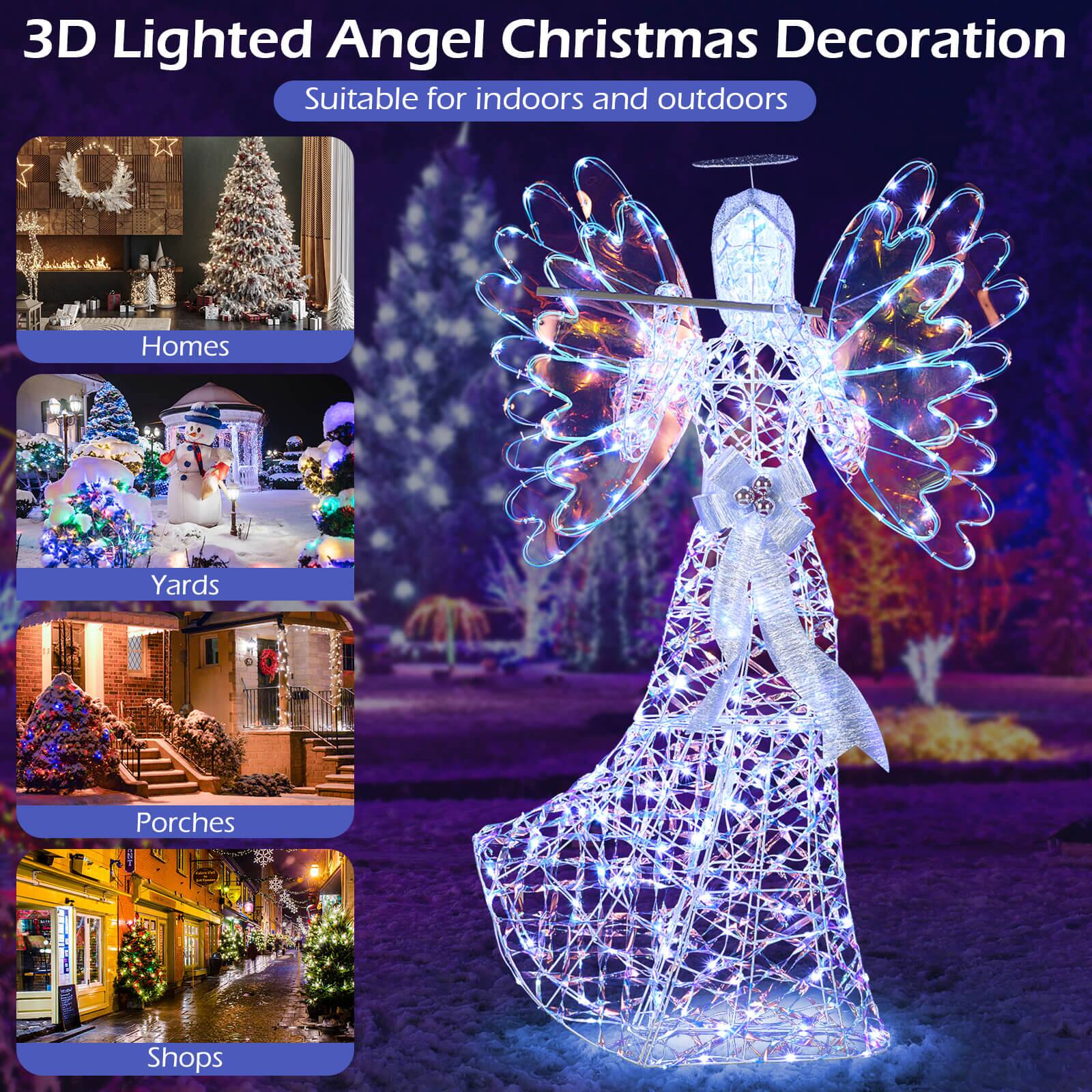 3D Lighted Angel Christmas Decoration  
Suitable for indoors and outdoors  

Homes  
Yards  
Porches  
Shops