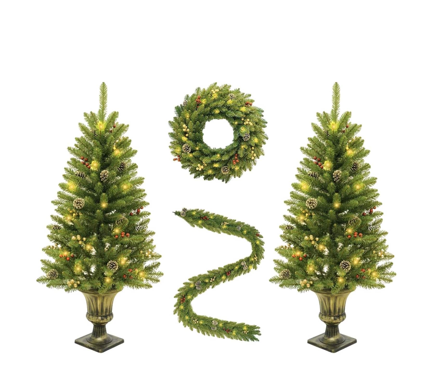 GARVEE - Artificial Fir Christmas trees, with Christmas Wreaths and Garlands - Green