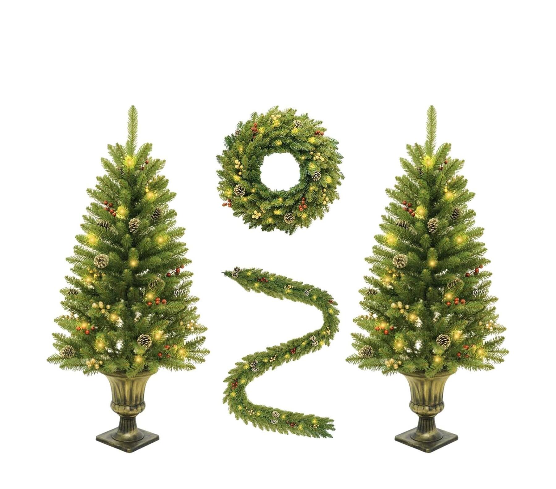 Front. GARVEE - Artificial Fir Christmas trees, with Christmas Wreaths and Garlands - Green.