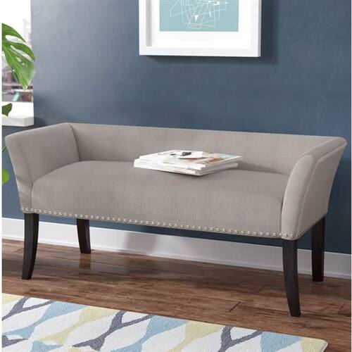 Angle. SlickBlue - Modern Upholstered Accent Bench in Mid-Century Style - Grey.