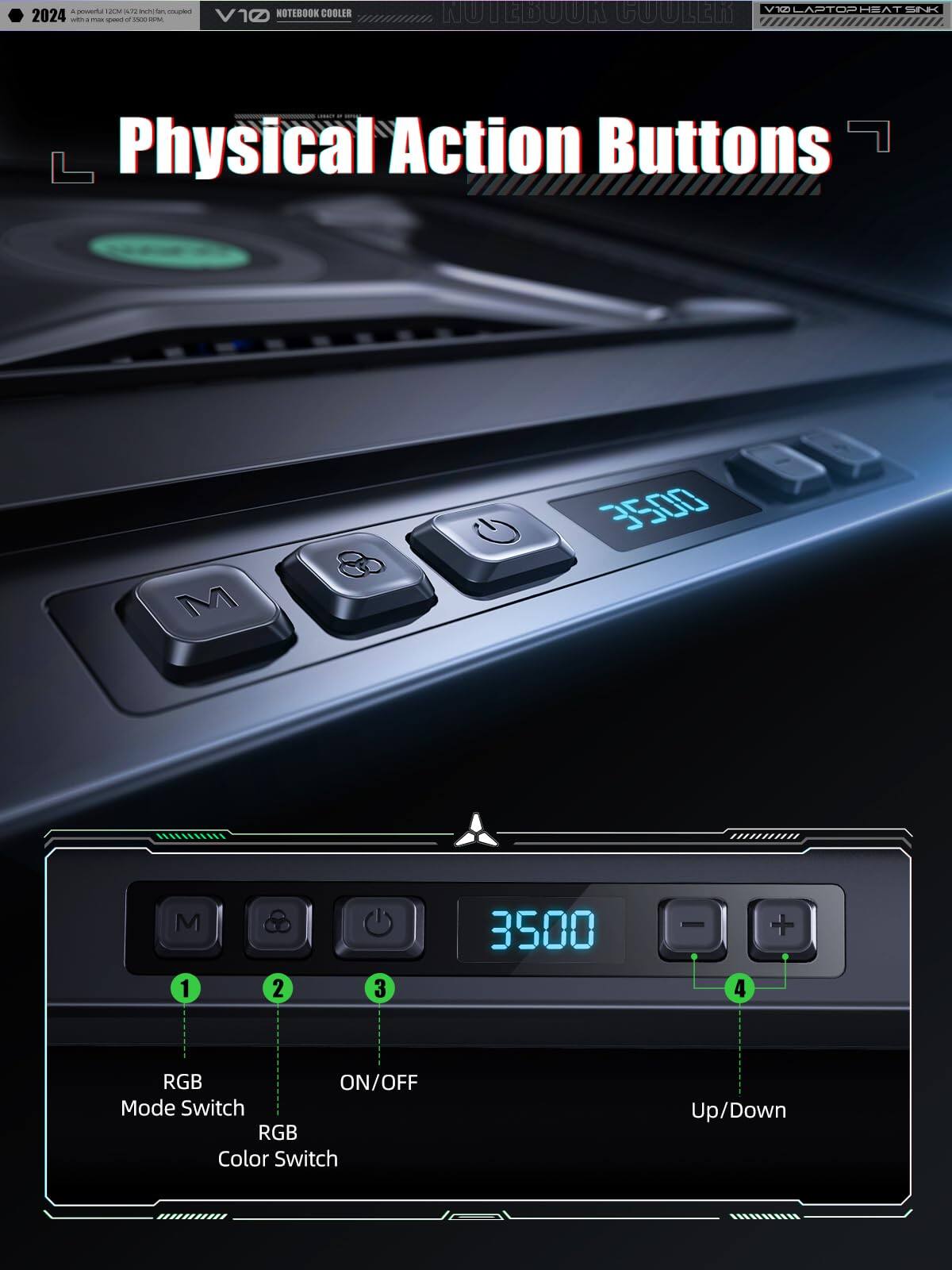 a n O7 swng - m HOTEBOOK COOLER 2024 - - - - 1  V10 NUTEBUUR GOULER VILAPTOPHEATSNK V1 Physical Action Buttons M G 3500 M 1 2 3 3500 - 4 + RGB ON/OFF Mode Switch RGB Color Switch Up/Down