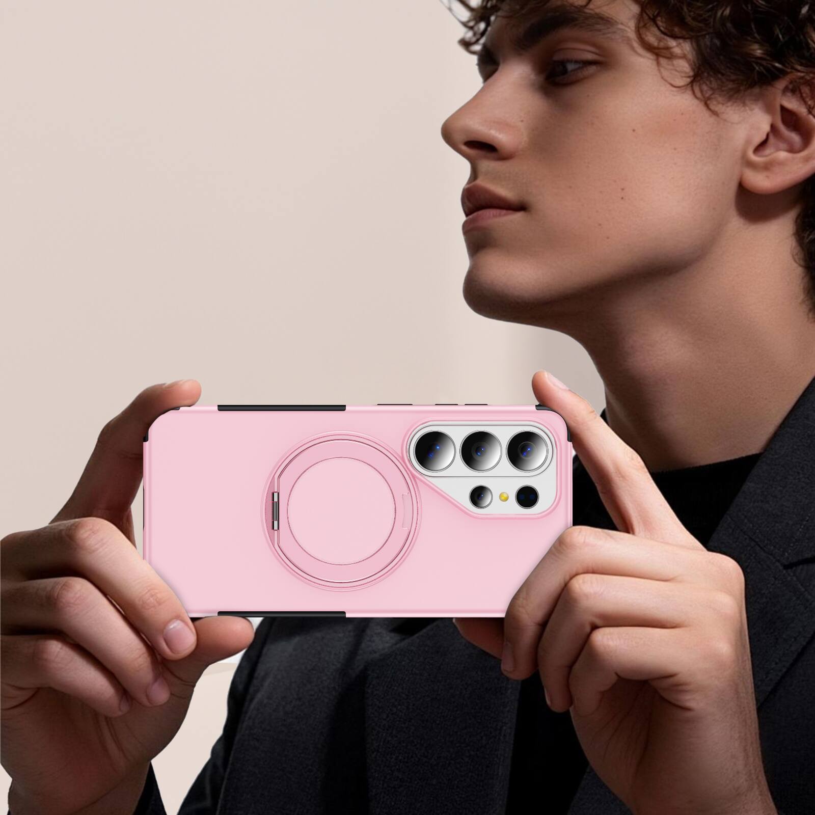 Alt View 1. Dteck - Magnetic Shockproof Case for Samsung Galaxy S26 Ultra, 360 Rotating Ring Stand Non Slip Cover, Raised Edge Protection - Pink.