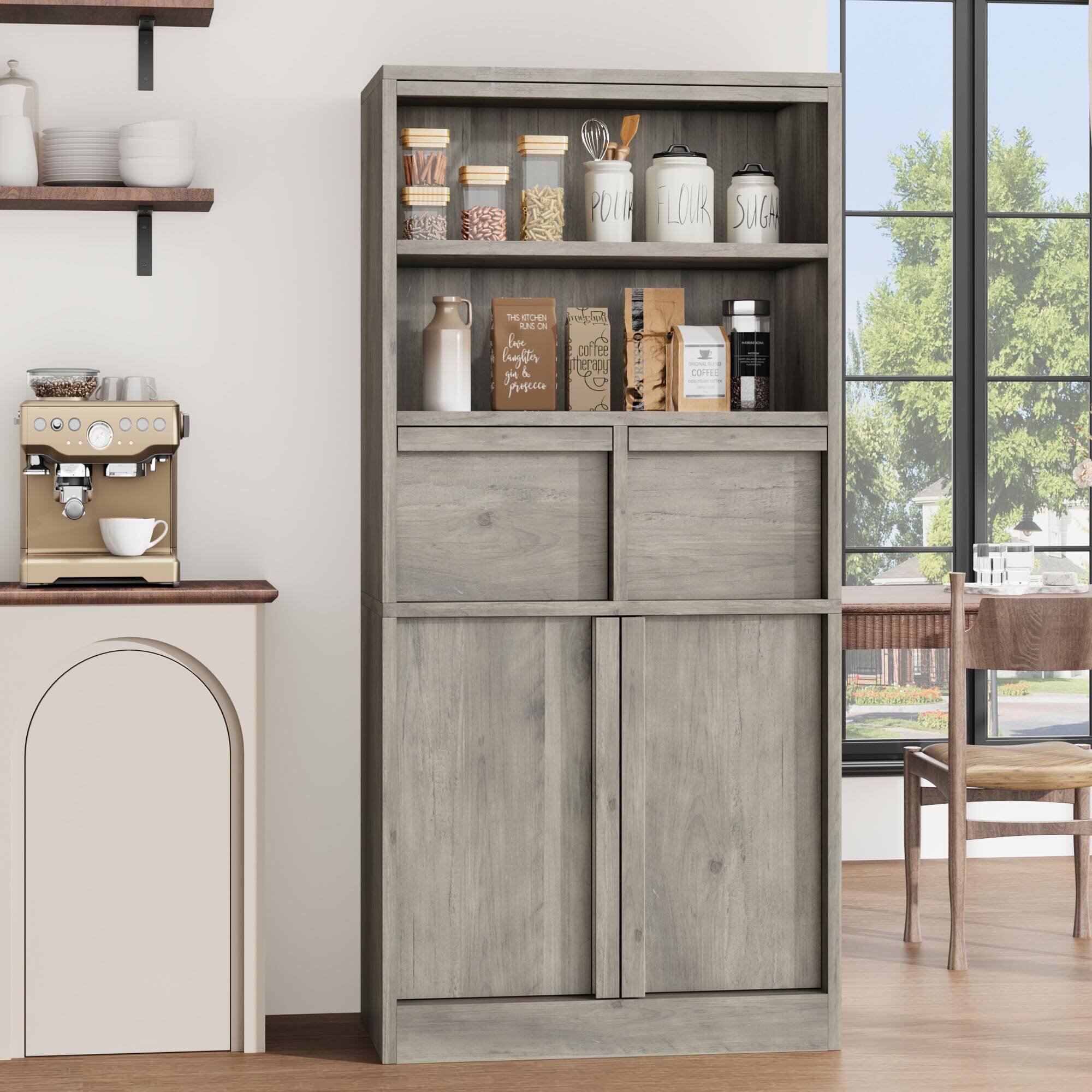 Alt View 3. Acekool - Tall Bathroom Cabinet, Floor Storage Cabinet with Doors & 2 Drawers, 51" H Tall Organizer Cabinet Freestanding - Grey.
