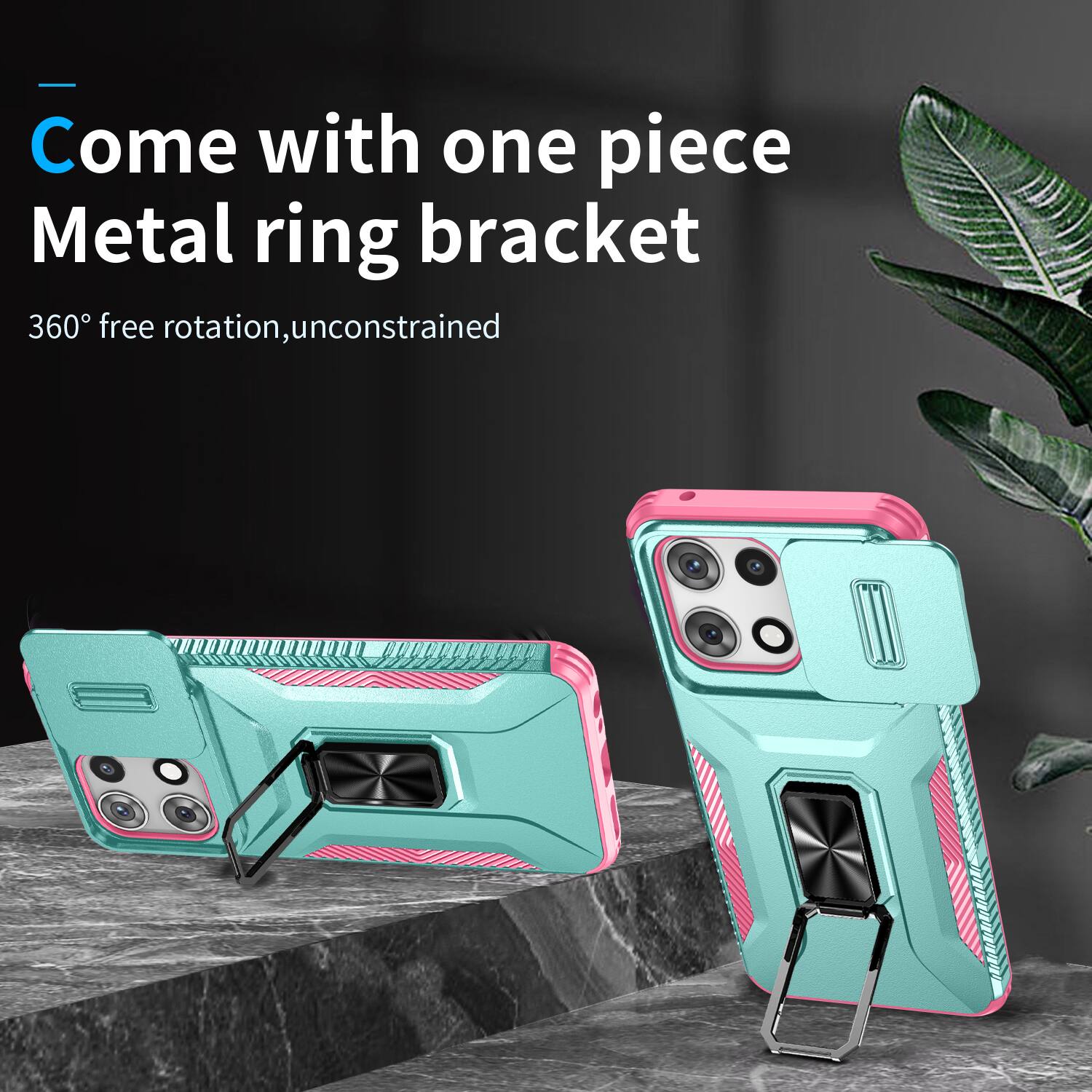 Come with one piece Metal ring bracket  
360° free rotation, unconstrained