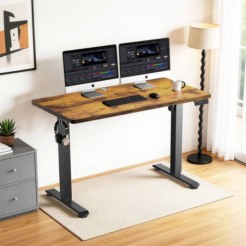 Angle. Lorbin - 63×24 Inch Electric Standing Desk 3 Memory Heights Wooden Desk Cable Management Home Office Gaming Brown - Brown.