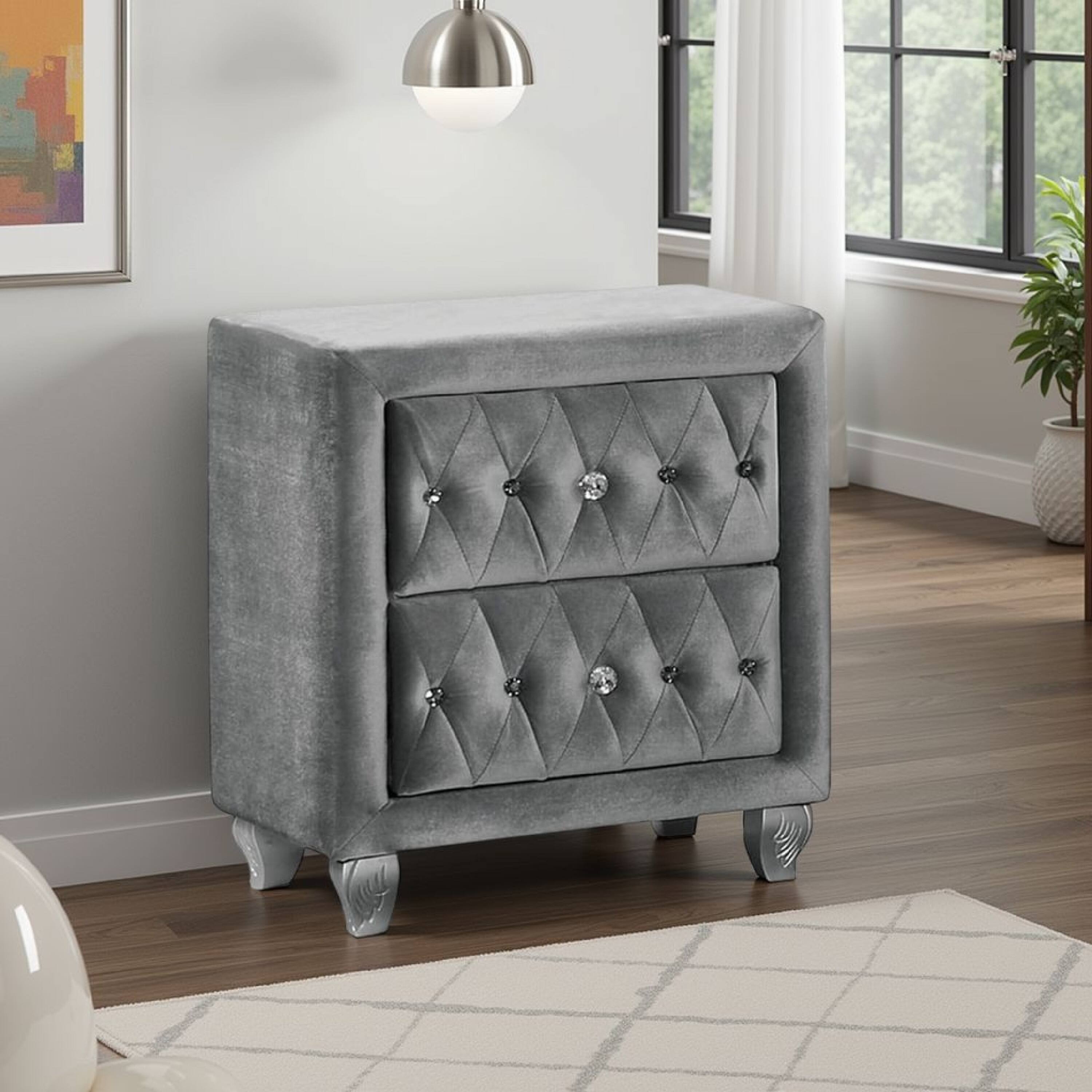 Alt View 5. Manhattan Lane - Rea Nightstand, 26 Inch, 2 Drawers - Gray, Silver.