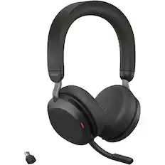Front. Jabra - Jabra Evolve2 75 Wireless On-ear Stereo Headset - USB-C - Unified Communication - Black - Binaural - Ear-cup - 3000 cm - Blue.
