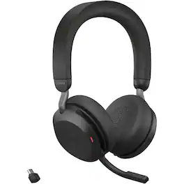 Jabra - Evolve2 75 Wireless On-ear Stereo Headset - USB-C - Unified Communication - With Charging Stand - Black - Binaural - Blue