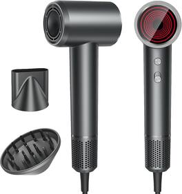 Teendow - 150,000 RPM High-Speed Ionic Hair Dryer, 1500W Motor with Precision Heat Settings, Low Noise & Lightweight Design - Gray