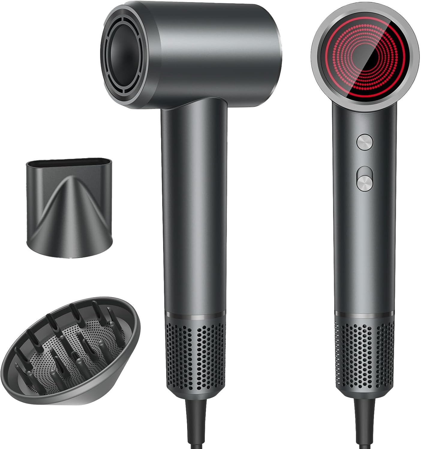 Front. Teendow - 150,000 RPM High-Speed Ionic Hair Dryer, 1500W Motor with Precision Heat Settings, Low Noise & Lightweight Design - Gray.