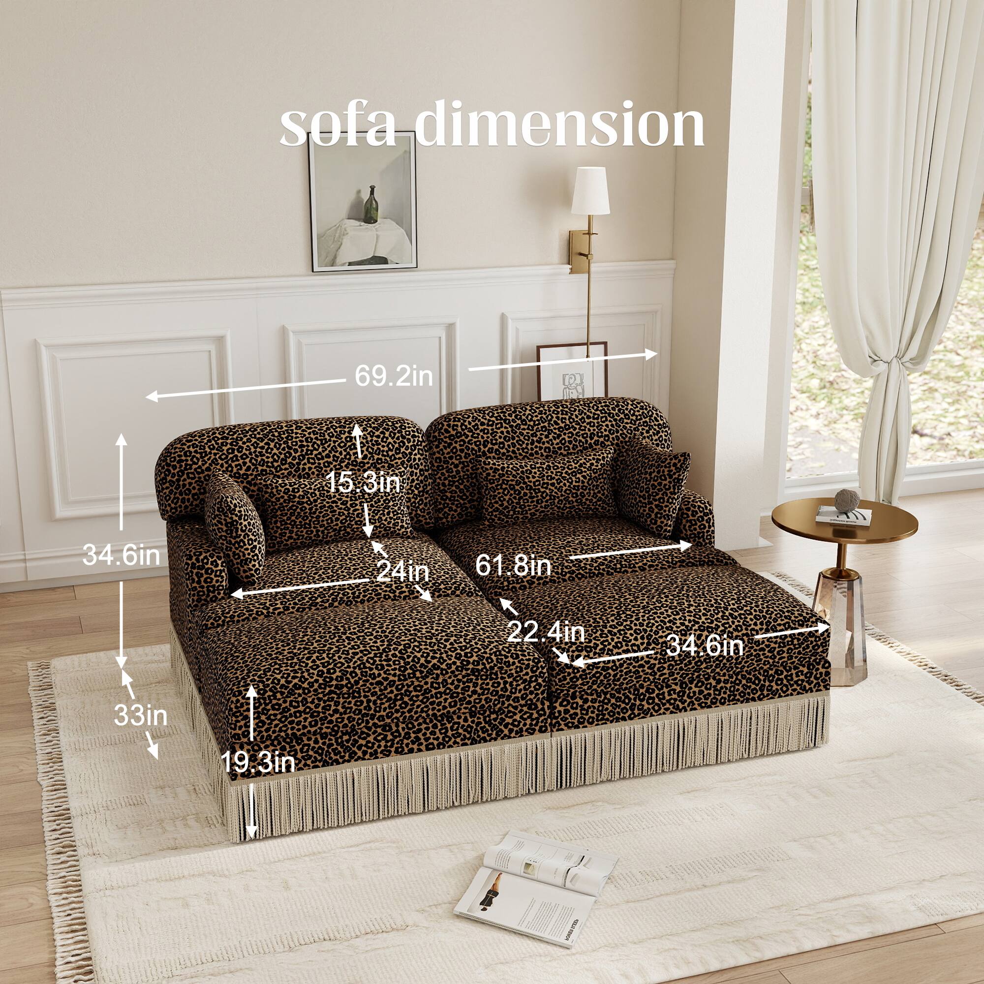 sofa dimension 69.2in 15.3in 34.6in 24in 61.8in 22.4in 34.6in 33in 19.3in