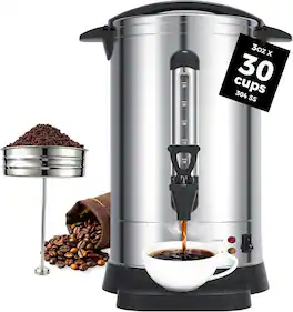 OSTBA - 30-Cup Commercial Coffee Urn, 5.2L 304 Stainless Steel Percolator - Silver