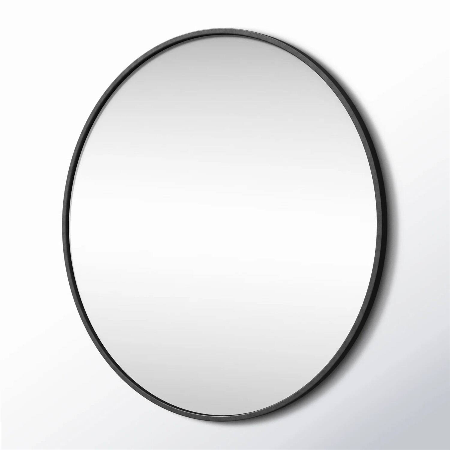 Back. Hivvago - Round 39-inch Wall Mirror in Black - Living Room Bedroom Accent Bathroom Mirror - Black.