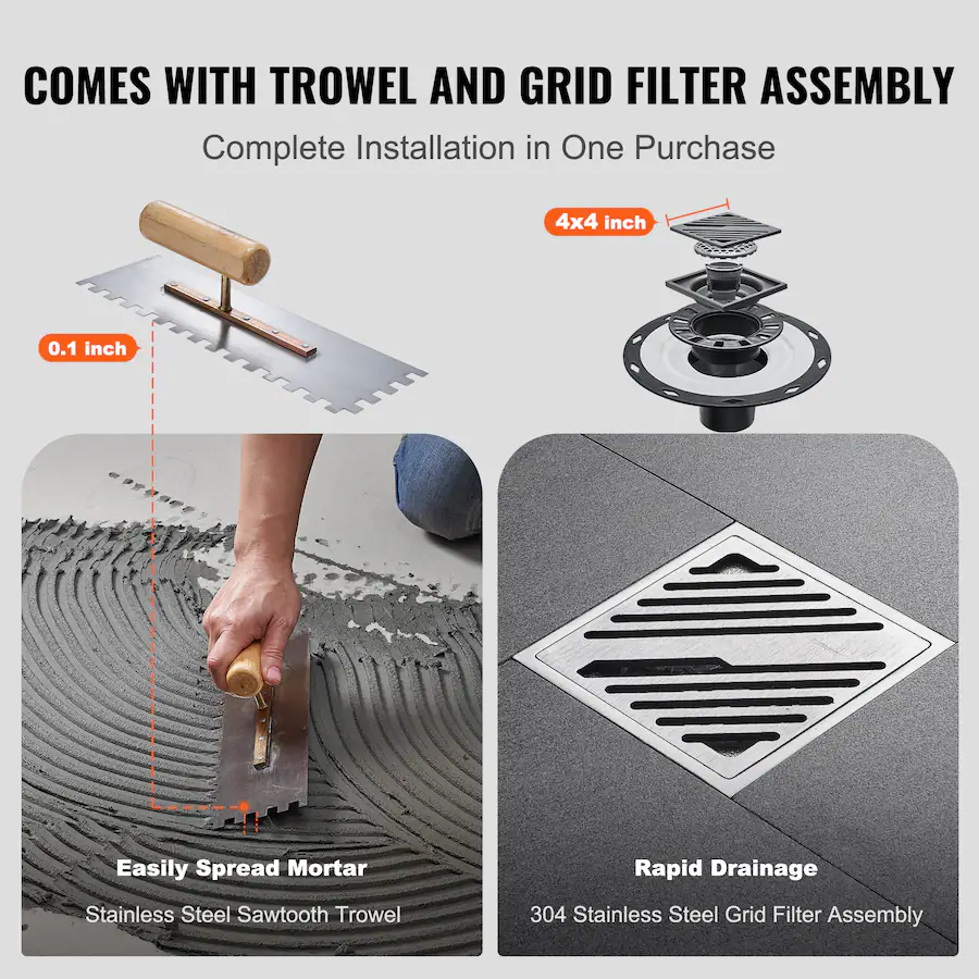 VEVOR Shower Curb Kit, 60"x48" Shower Pan Kit with 2" PVC Central ...