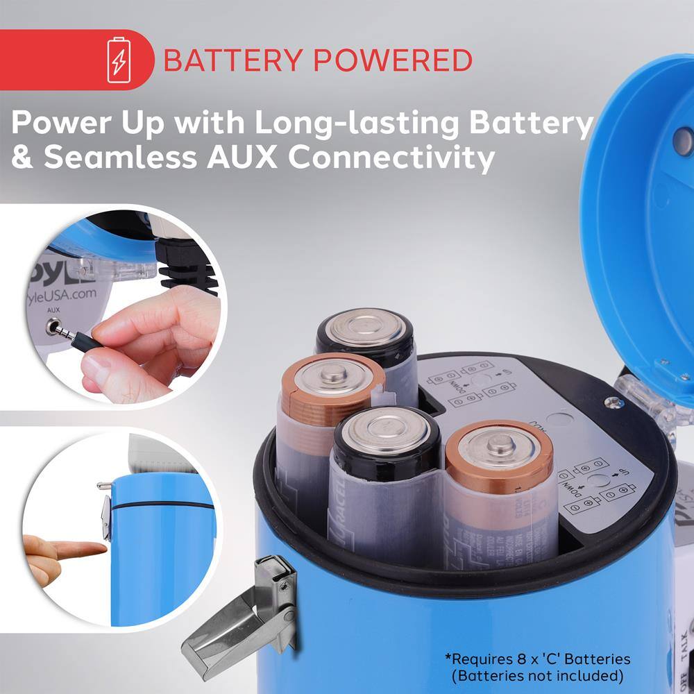 BATTERY POWERED

Power Up with Long-lasting Battery & Seamless AUX Connectivity

*Requires 8 x 'C' Batteries (Batteries not included)