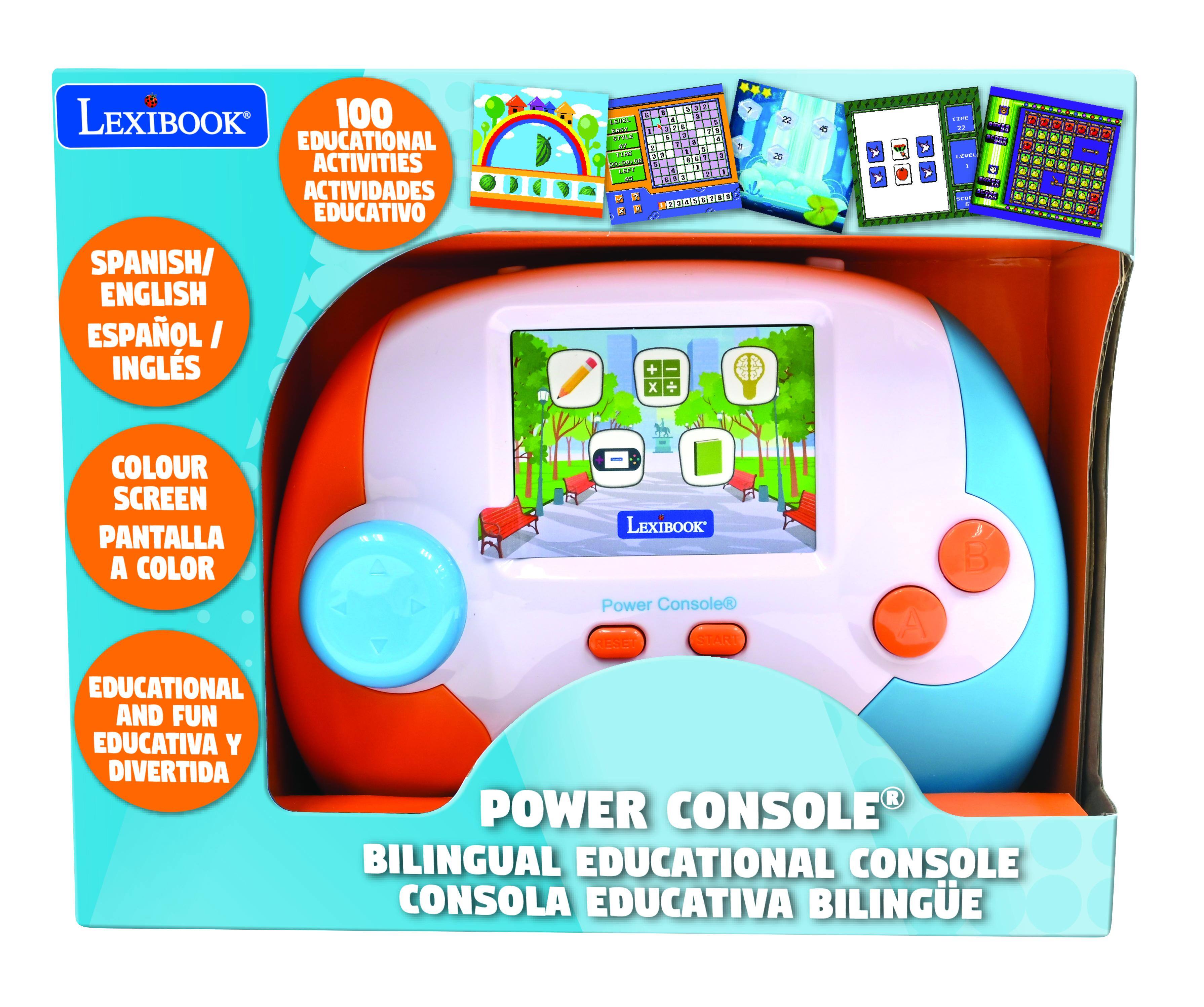 LEXIBOOK 100 EDUCATIONAL ACTIVITIES ACTIVIDADES EDUCATIVO SPANISH/ ENGLISH ESPAÑOL/ INGLÉS TOT FO SA LAdE - 1 1 - i - 1 - 1 1 - 4 - - 1 - - - - % - - . 1 FIRIESONEN 1 + X .... a Cads SNNE COLOUR SCREEN PANTALLA A COLOR LEXIBOOK Power Console START A 3 EDUCATIONAL AND FUN EDUCATIVA Y DIVERTIDA POWER CONSOLE BILINGUAL EDUCATIONAL CONSOLE CONSOLA EDUCATIVA BILINGÜE
