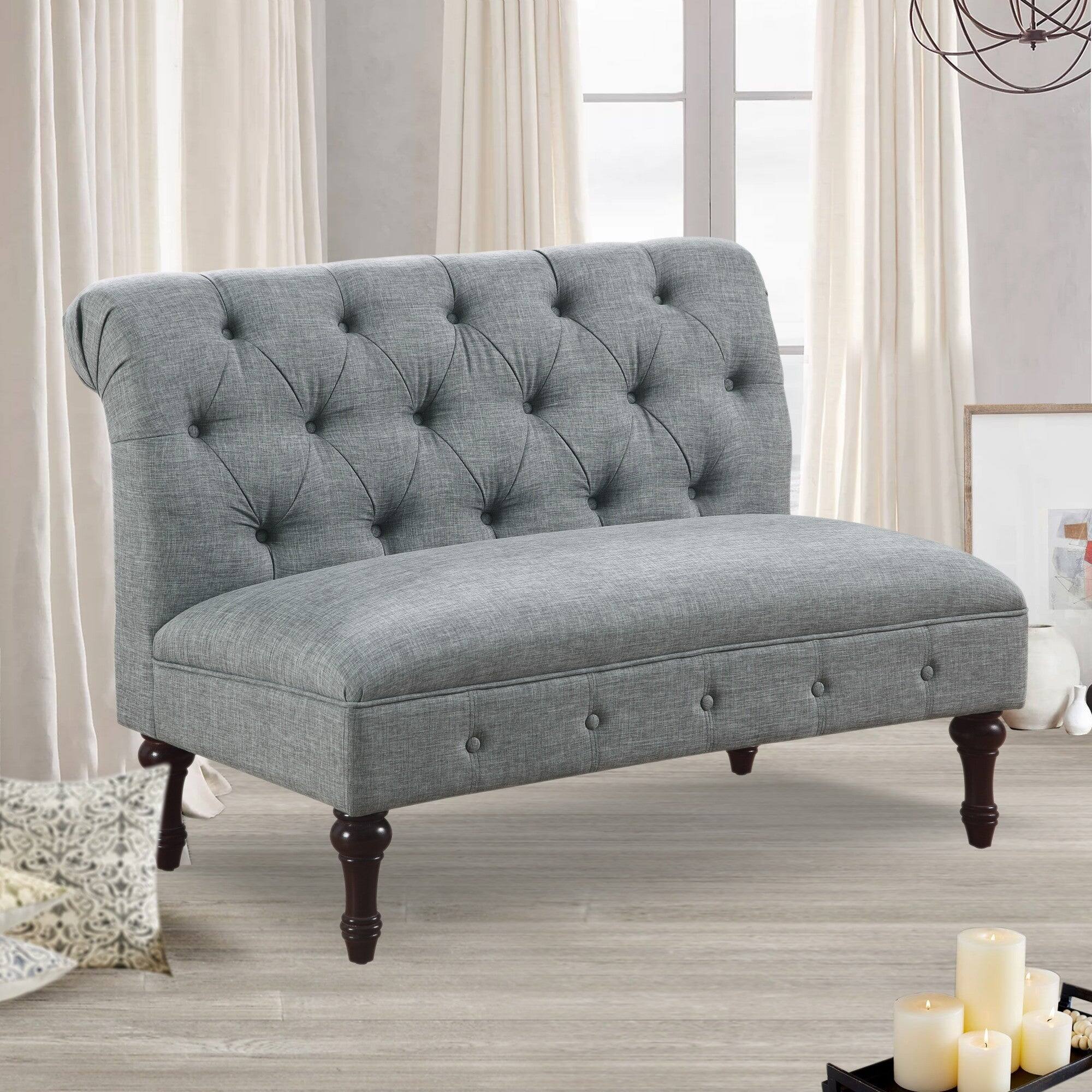 Alt View 2. Boyel Living - Tufted Linen Loveseat with Solid Wood Legs - Light Gray.