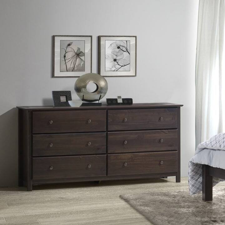 Back. Hivvago - Hivvago Farmhouse Solid Pine Wood 6 Drawer Dresser - Espresso.