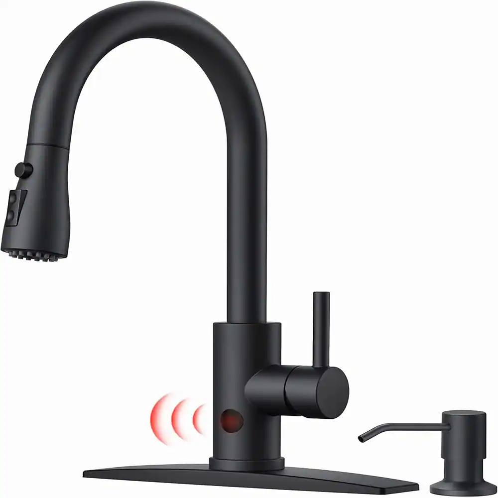 Front. RTMB - Modern Bar Sink Faucet with Pull-Down Sprayer for Farmhouse RV Camper - Matte Black.