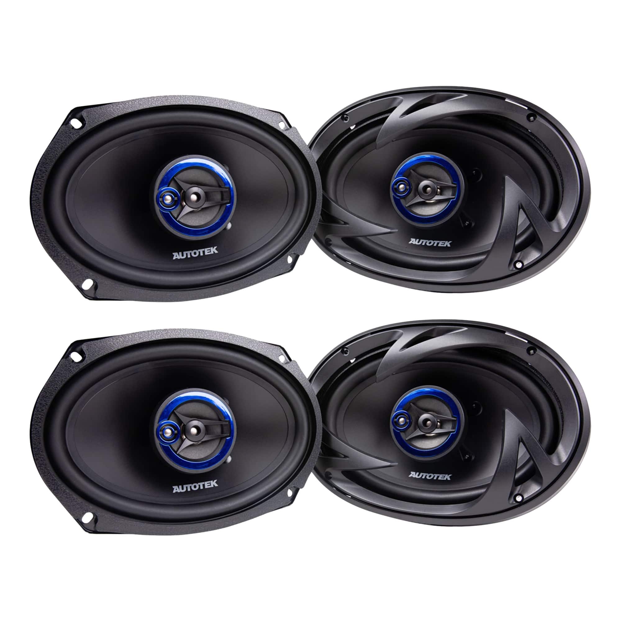 AutoTek - Street Machine 6x9" 3-Way Car Audio Universal Coaxial Speakers, 2 Pack - Black