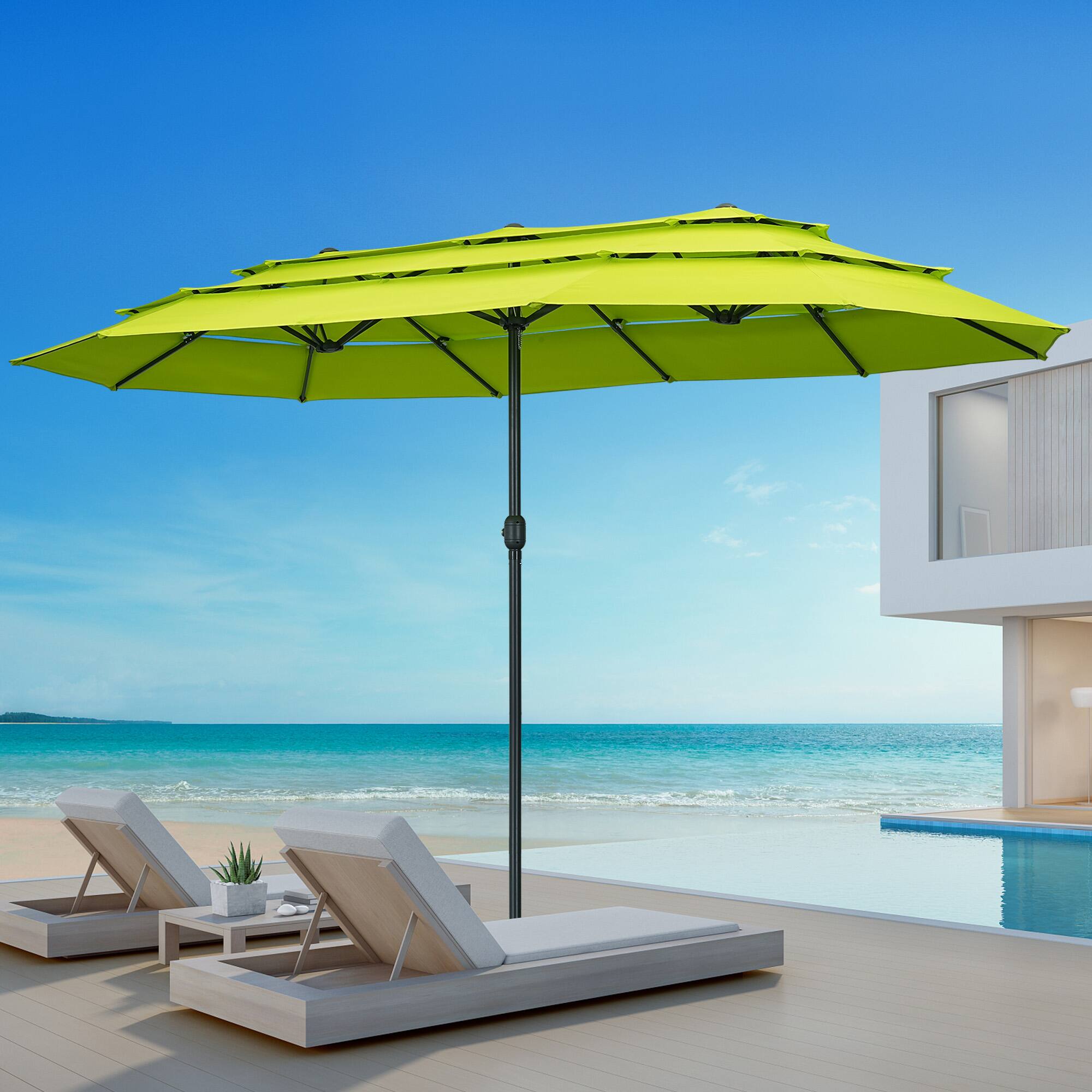 Angle. Ainfox - Ainfox 15ft Large Patio Umbrella, 3-Tiers Outdoor Double-Sided Rectangle Market Heavy Duty Umbrellas-Grass Greer - Grass Greer.