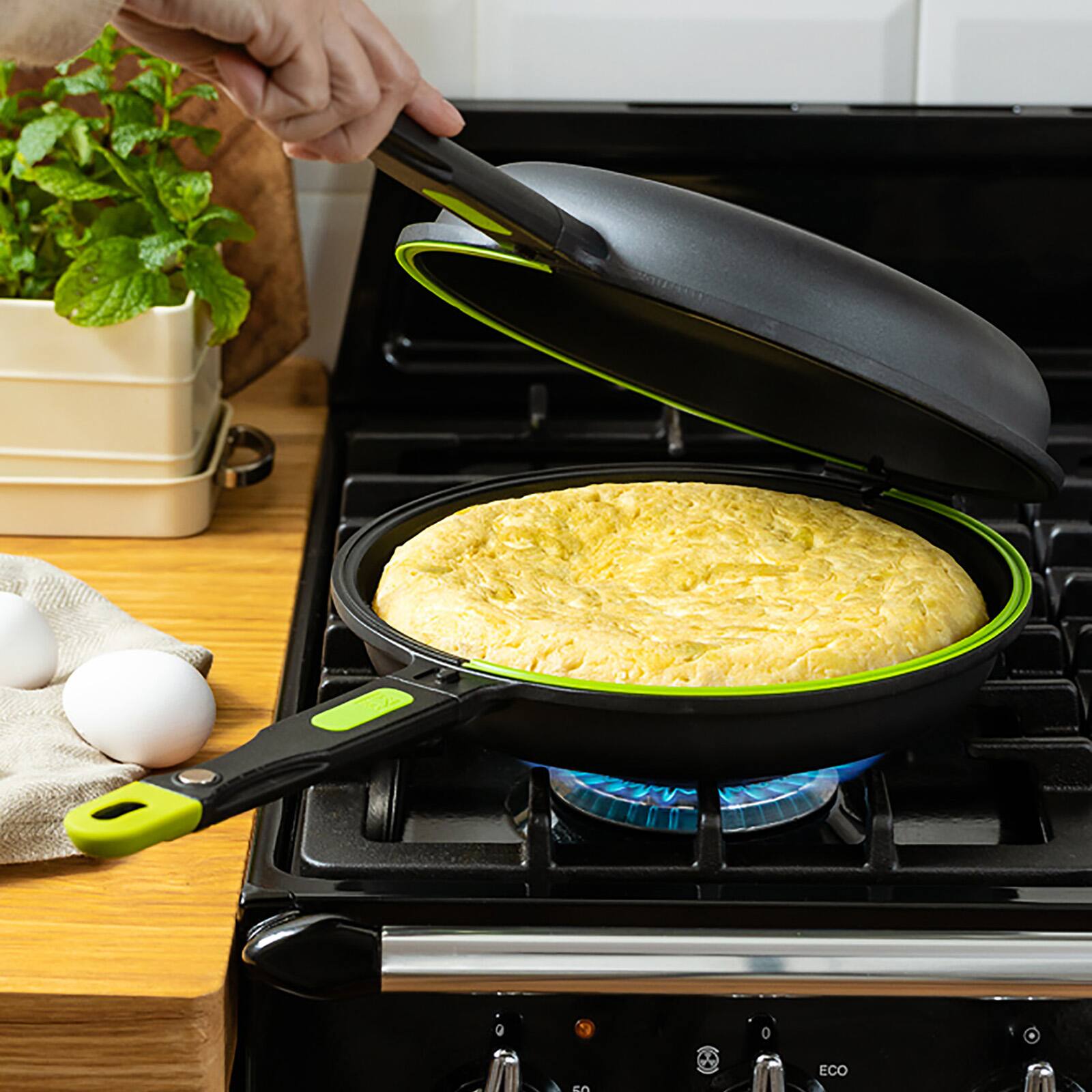 Alt View 4. BRA Cookware - Foodie Dual Frying Pan Double Skillet for Spanish Omelets & Frittatas, 8-Inch - Black.
