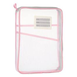 Unique Bargains - Mesh Zipper Pouch 12.4x9.3 Inch Transparent Multi-layer A4 File Organizer with Strap and Support Rod for Home - Pink