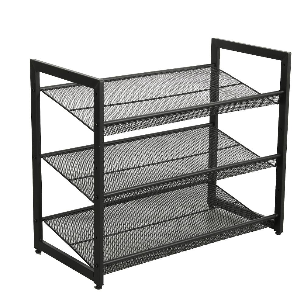 Back. Loheer - Loheer 3-tier adjustable metal shoe rack freestanding black shoe storage organizer - Black.