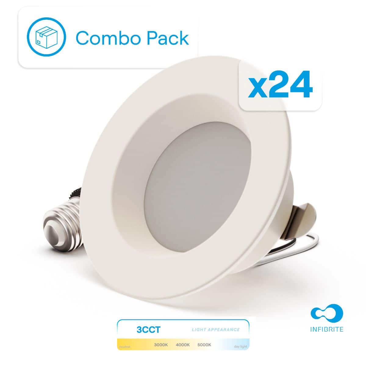Infibrite - 4 In. 3CCT Selectable 9W 750LM Recessed Retrofit LED Sleek Series Downlight Kit, Dimmable, Wet Rated (24 Pack) - White price history on PriceWatchPro