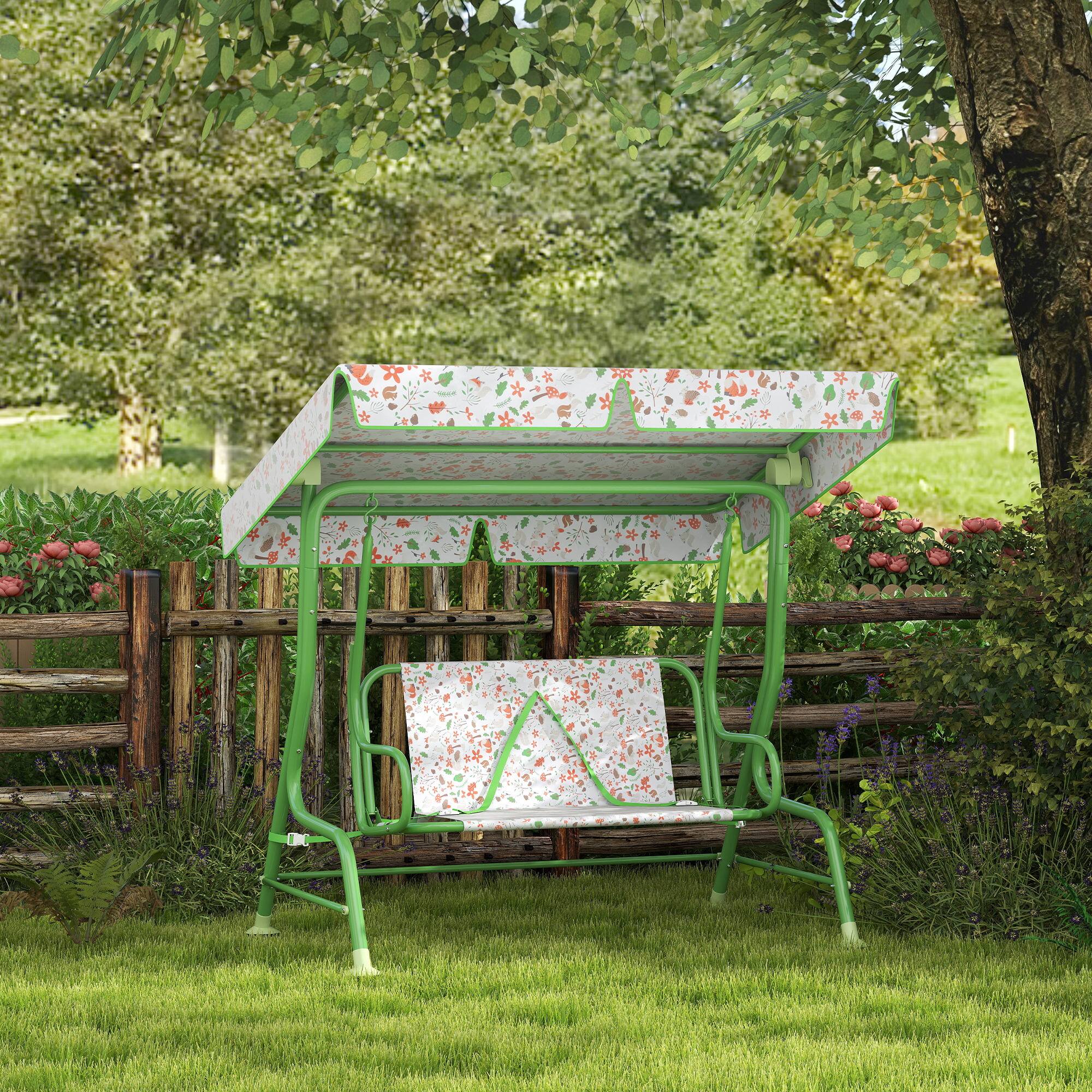 Alt View 1. Qaba - Patio Swing Chair with Adjustable Canopy, Safety Belt for Patio, Garden, Poolside - Green.