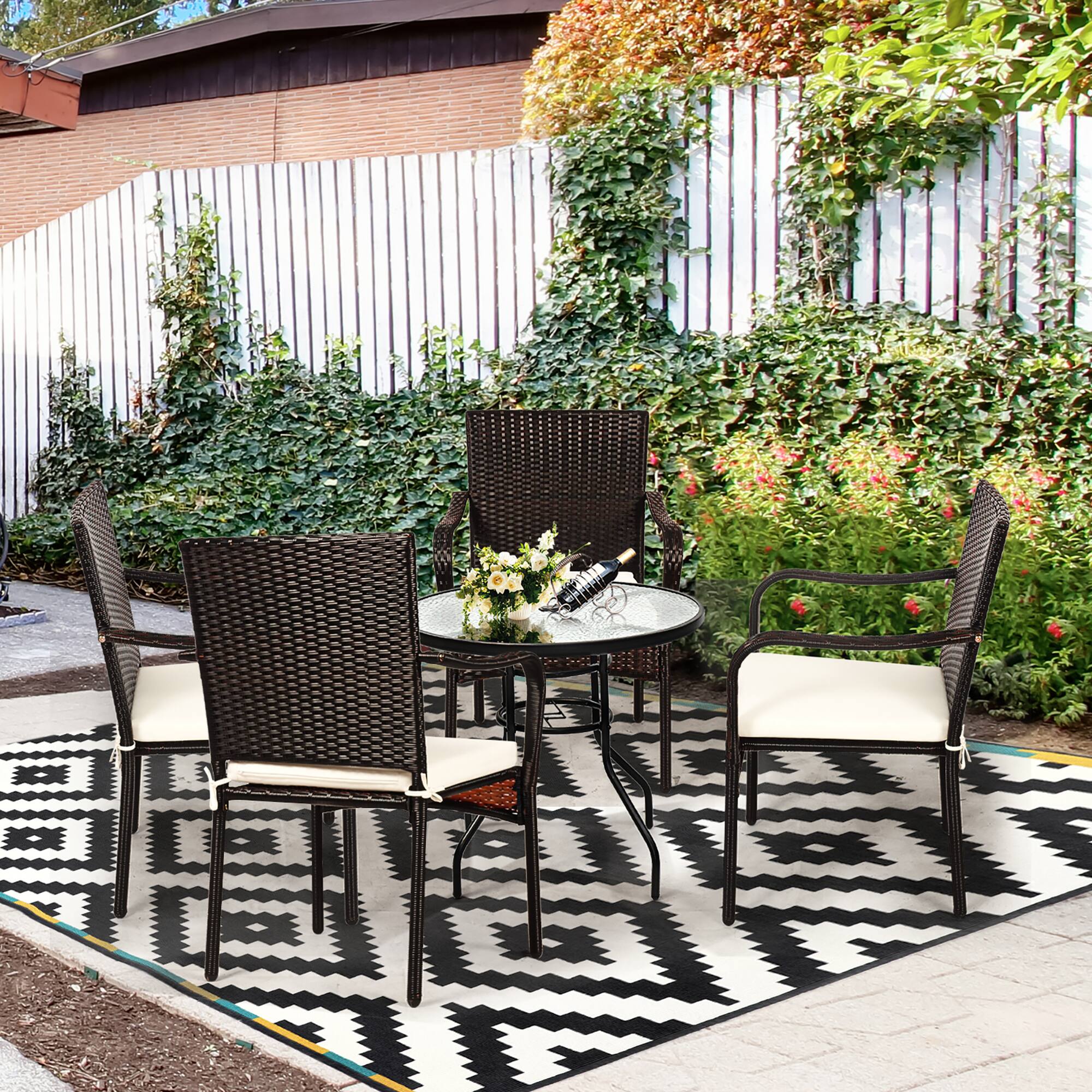 Alt View 3. Costway - Costway Set of 4 Patio Rattan Dining Chair Stackable Cushioned Armrest Garden - Brown,Beige.