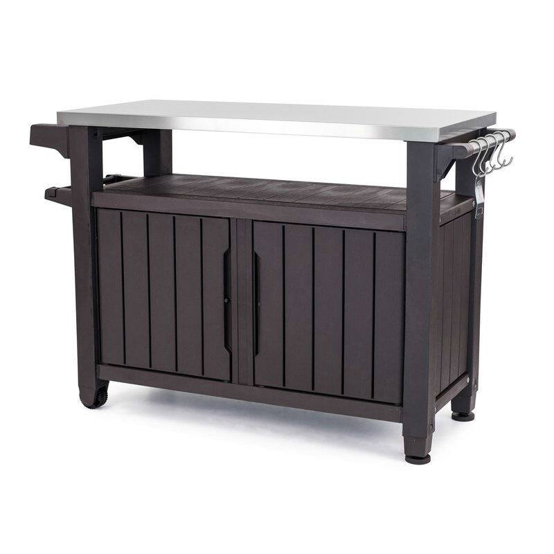 Front. Hivvago - Outdoor Grill Party Caster Bar Serving Cart with Storage Dark Brown - Dark Brown.