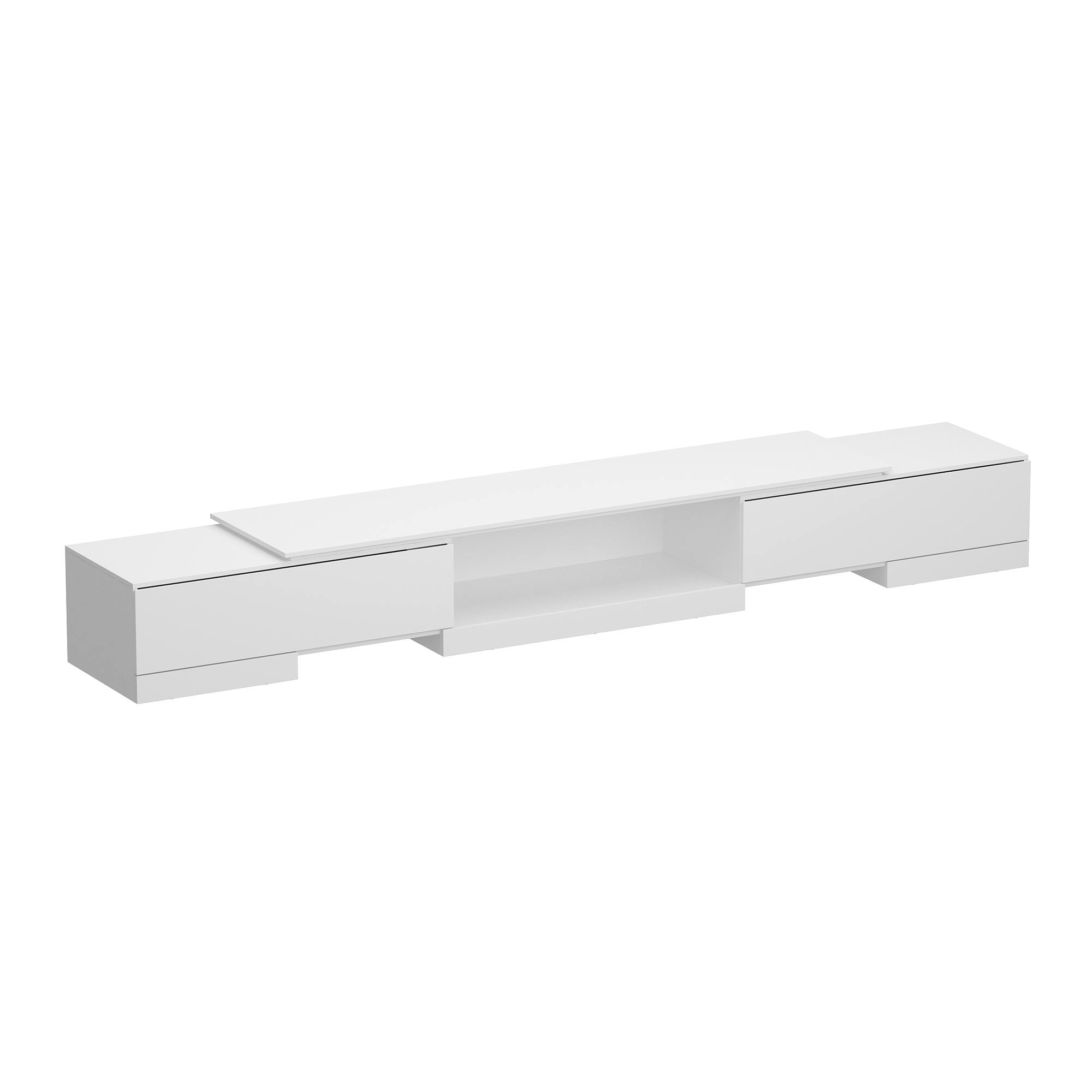 Angle. Famapy - Famapy Extendable TV Stand: 70 - Inch TV Fit, Adjustable Storage & Sleek White Design - White.