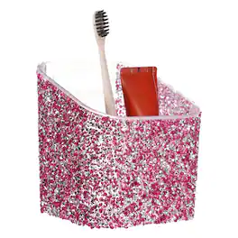 Unique Bargains - 3.6 x 3.6 x 4.3 Inch Wall-Mounted Makeup Brush Holder with Clear Adhesive for Organizing Makeup Pencils - Rose Red