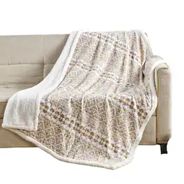 Noble House - Plazatex Tala with Sherpa Plush Decorative All Season Plum Throw Blanket 50" x 60" - Beige