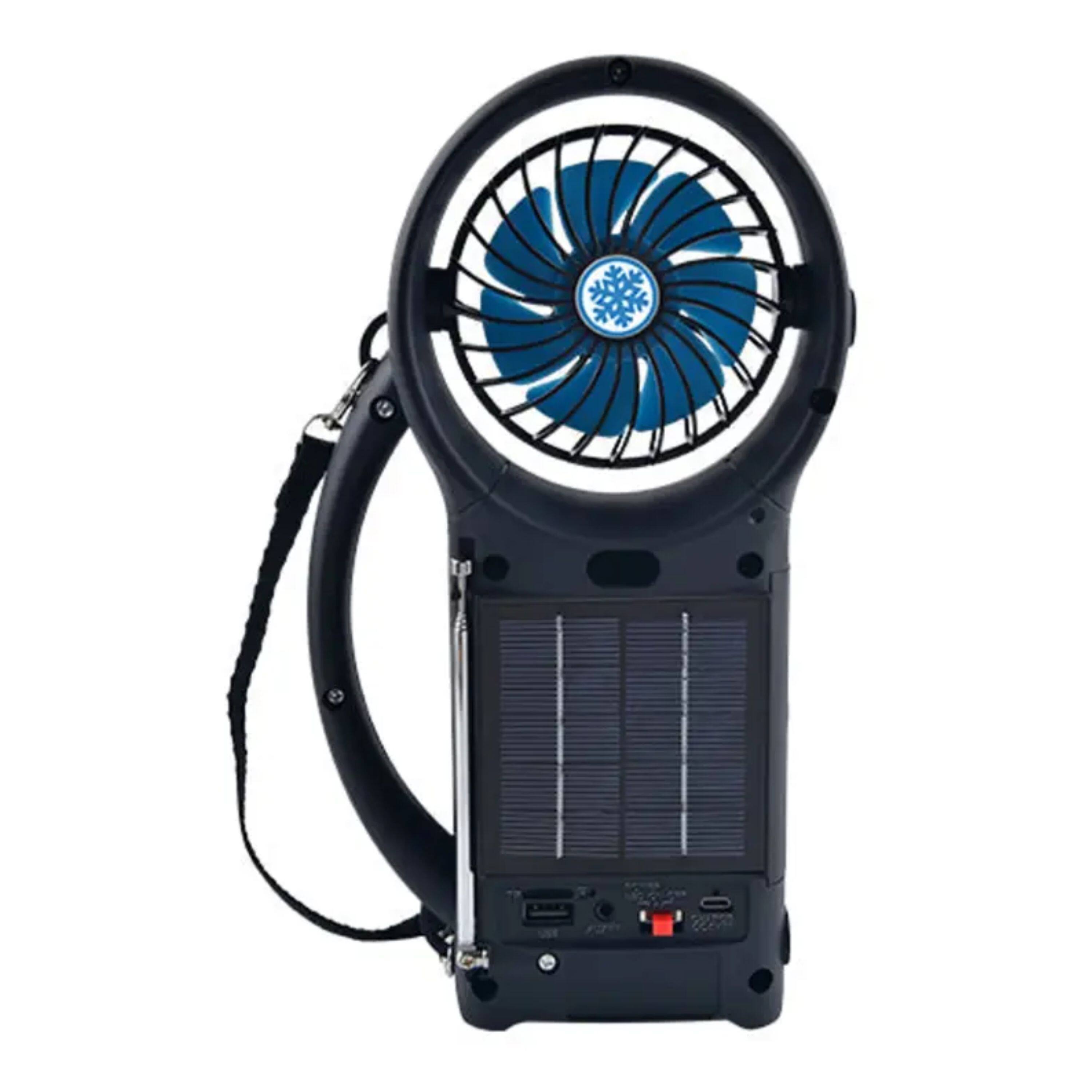 Angle. Kitcheniva - Multi Function Solar Bluetooth Speaker with FM Radio LED Flashlight and Mini Cooling Fan - Black.