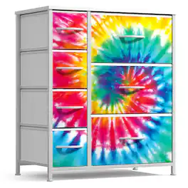 Sorbus - Dresser with 7 Drawers - Storage Chest Organizer with Steel Frame, Wood Top, Handles, Fabric Bins - Tie Dye Pastel