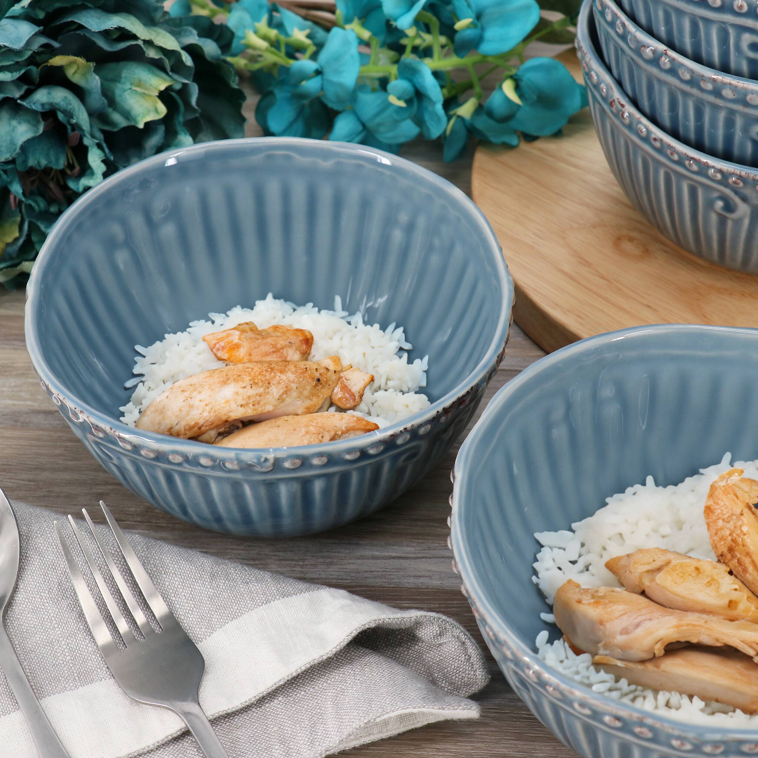 Alt View 4. Modern Southern Home - Modern Southern Home Capri 6 Piece 6 Inch Stoneware Embossed Cereal Bowl Set in Blue - Blue.