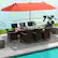Alt View 1. Costway - 11 PCS Patio Dining Set with 15ft Double-Sided Patio Umbrella (Base Included) - Mix Brown + Orange.