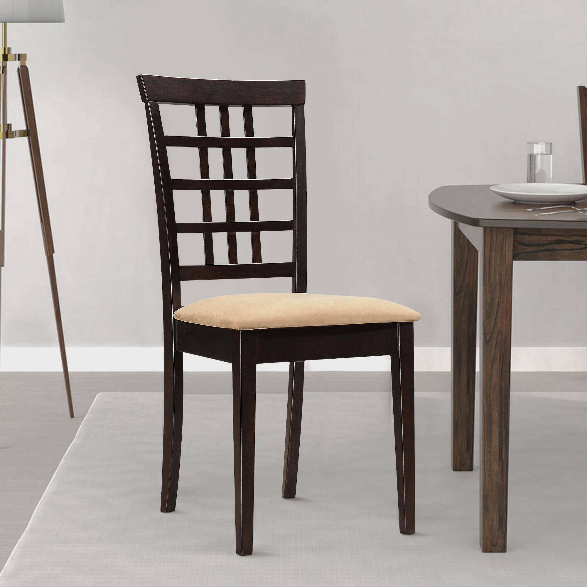 Alt View 5. Manhattan Lane - Geometric Wooden Dining Chair with Padded Seat, Set of 2 - Beige and Brown.