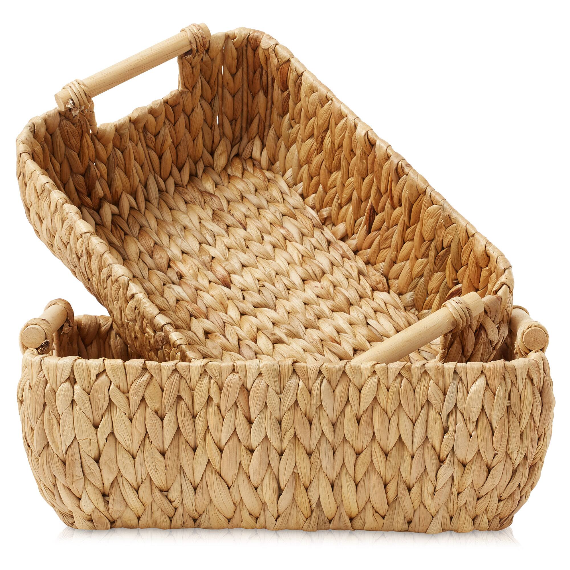 Alt View 6. Casafield - Hyacinth Seagrass Oval Storage Baskets with Wooden Handles - Woven Bins - Natural - Hyacinth.