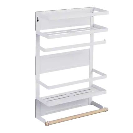 Front. Adivo - Magnetic Kitchen Organizer Rack with Shelves and Hooks, Space-Saving Wall or Fridge Storage - White.