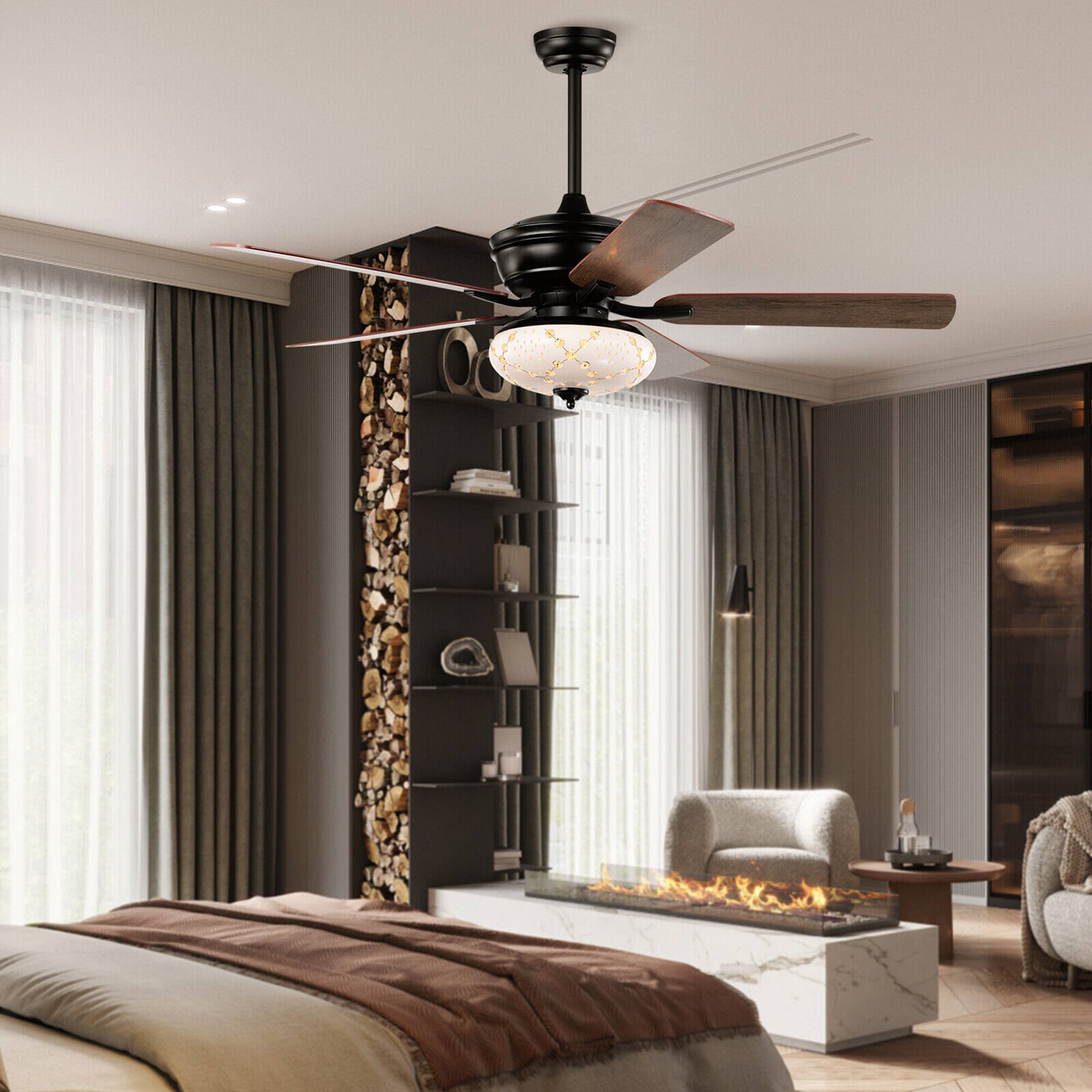 Alt View 3. Gymax - Gymax 52'' Ceiling Fan with 3 Wind Speeds 5 Reversible Blades & Remote Control Black - Matte black.