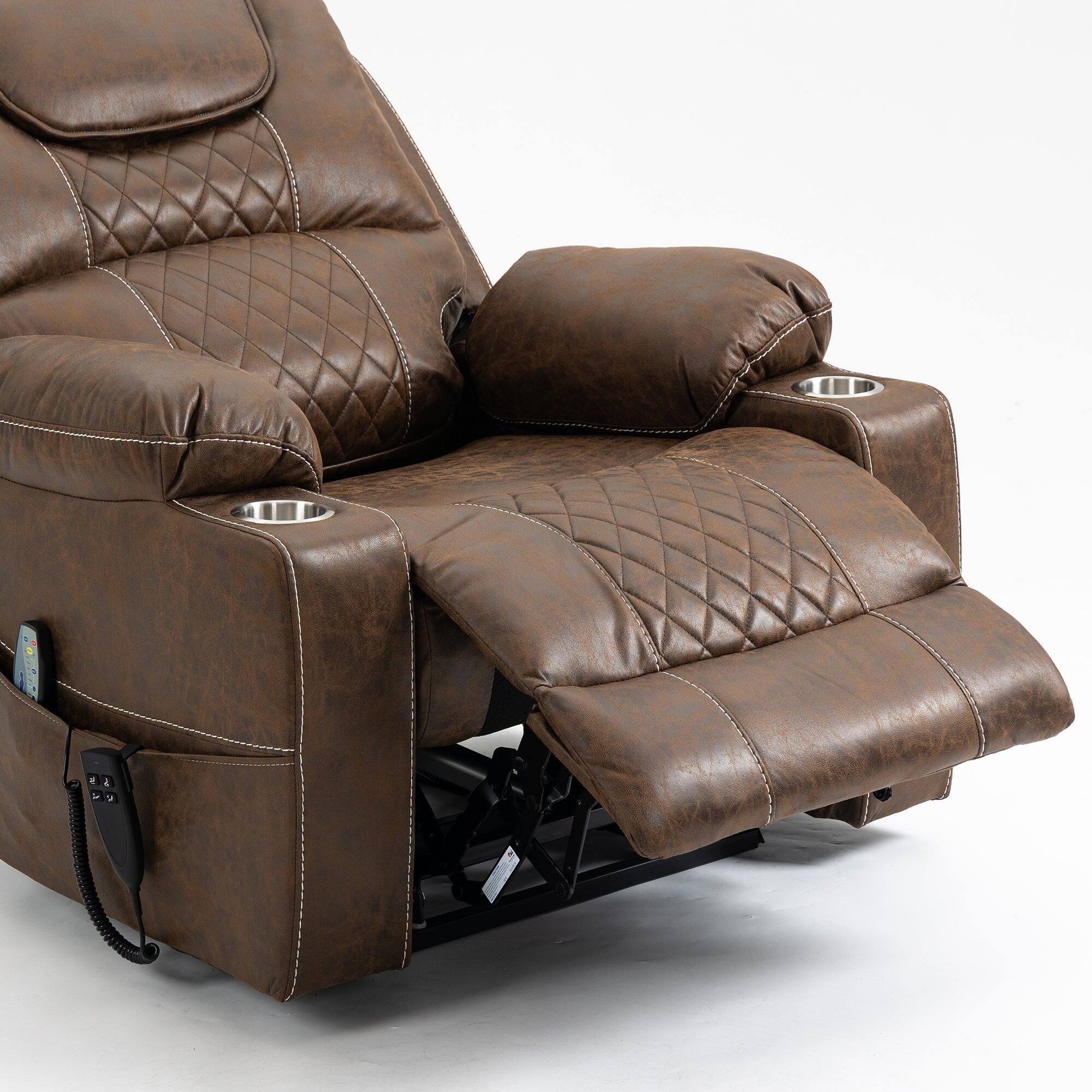 Alt View 4. Boyel Living - Oversized 180° Lay Flat Lift Recliner Dual OKIN Motor Massage Heating 400 lbs Capacity Cup Holder For Elderly - BROWN.