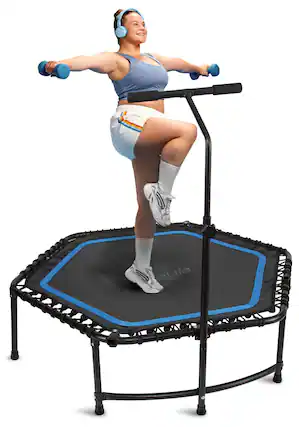 Front. SereneLife - SereneLife SLELT518 Mini Trampoline for Adults, 40"/50", 450/550LBS Capacity, Adjustable Safety Handle.