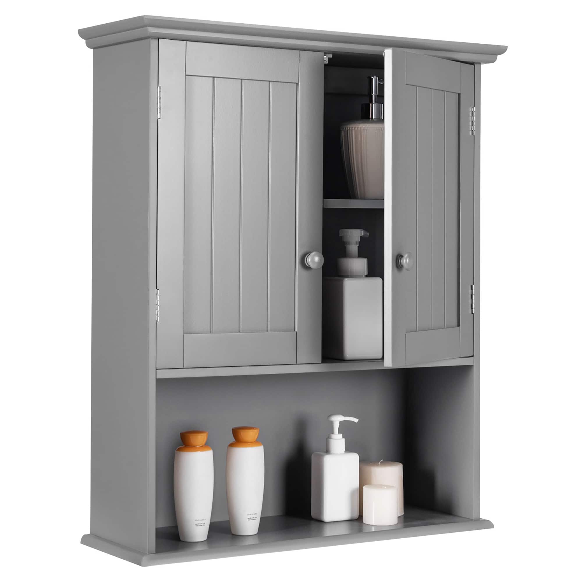 Costway - Wall Mount Bathroom Cabinet Storage Organizer Medicine Cabinet with 2-Doors Grey - Gray price history on PriceWatchPro