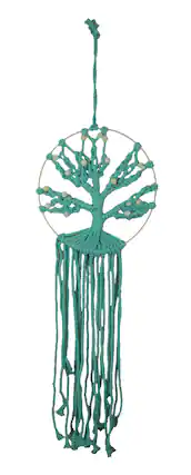 Front. King Max - Beaded Blue Cotton Rope Tree of Life Dreamcatcher - Turquoise.