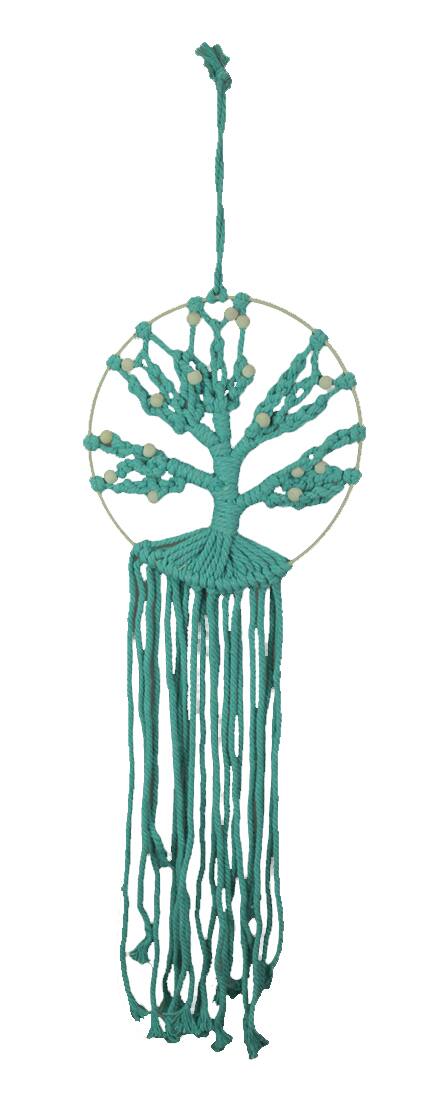 Front. King Max - Beaded Blue Cotton Rope Tree of Life Dreamcatcher - Turquoise.