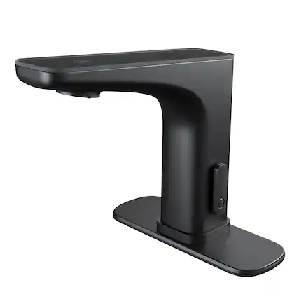 Front. Mondawe - Dual-Sensor Touchless Bathroom Sink Faucet with Temperature Display - Matte Black.